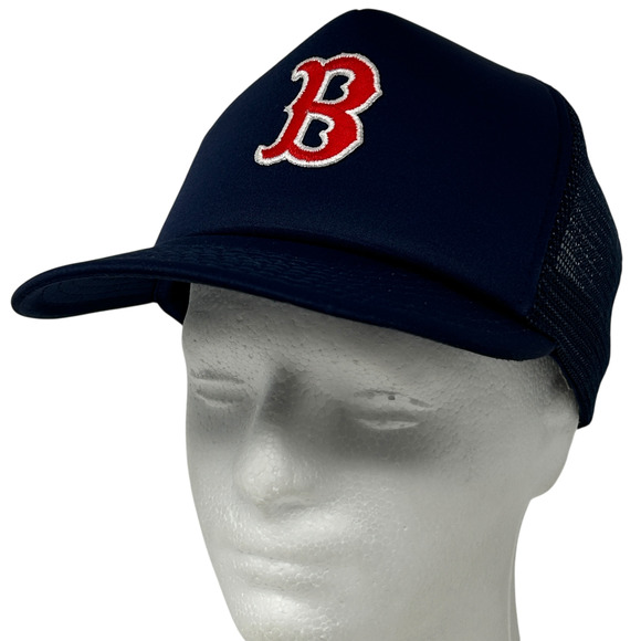 Vintage 80s 90s Boston Red Sox Trucker Hat Baseball Cap Blue Snapback Foam Front - Picture 1 of 9